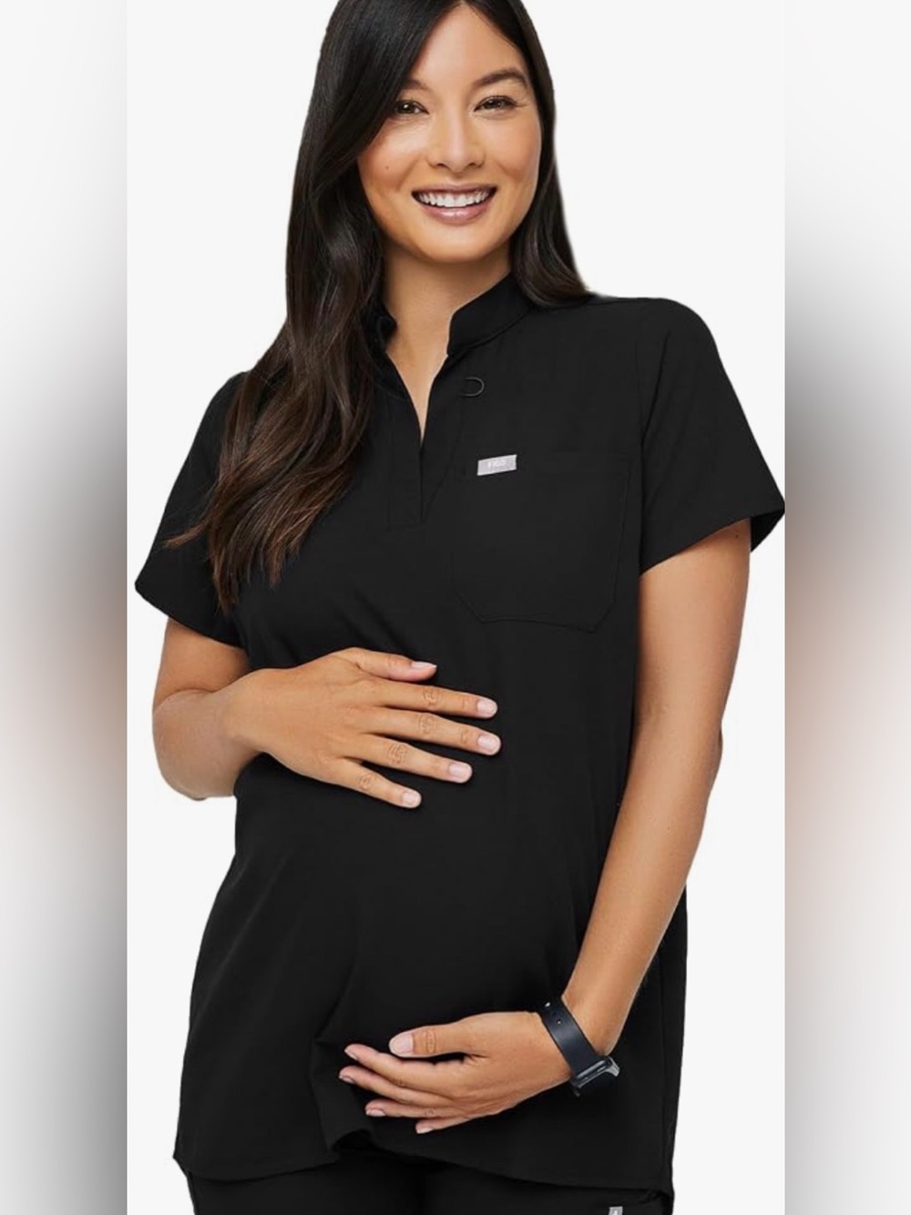 Figs Kitale Maternity scrub top, Black, Sz XL
